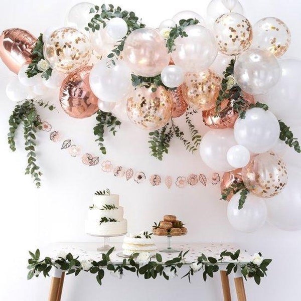 Rose Gold Balloon Arch Kit with Confetti & White Balloons, Bridal Shower Decor, Rose Gold Baby Shower Balloon Garland Kit, Wedding Shower