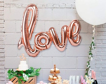 Rose Gold Love Script Mylar Balloon (42 pouces), Grand ballon de Saint-Valentin en aluminium, Fiançailles, Douche nuptiale, Mariages, Bannière en or rose