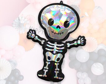 Globo gigante iridiscente de esqueleto de Mylar, decoración para fiestas de Halloween (86 cm)