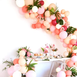 Tropical Balloon Arch Kit for Your Pink Bridal Shower, Pink and Coral Tropical Baby Shower Balloon Garland, Pink Shades, Party Balloons