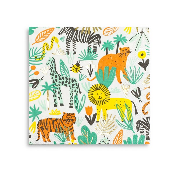 Wild One Safari Animal Paper Napkins (6.5 Inches), Set of 16 Jungle Animal Napkins, Wild One Party Decor, First Birthday Party, ON SALE