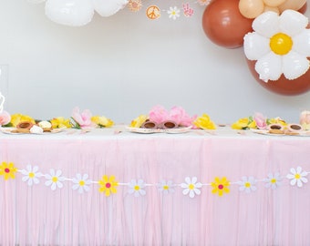 春のデイジーの花のバナー（6.5フィート）、グルーヴィーなボヘミアン風デイジーフェルトガーランド、レトロヒッピーデコレーション、グルーヴィーな1歳と2歳の誕生日パーティー用品