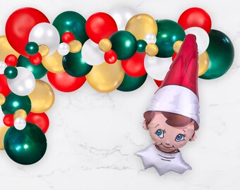 Christmas Balloon Aarch Kit: Red, Green, and Gold, Christmas Elf Balloon Garland Kit, Kids Christmas Holiday Decorations, DIY Balloon Kit