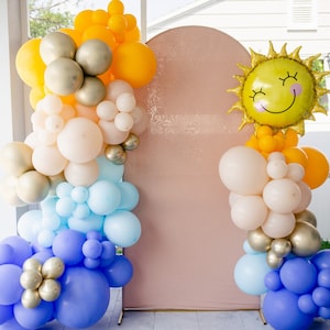 Here Comes the Son Baby Shower Balloon Arch Kit, 1st Trip Around the Sun Birthday Party, Little Sunshine, Orange & Blue Balloon Garland Kit