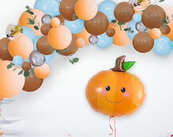 Cute Little Pumpkin Balloon Arch Kit Fall Baby Showers, Blue & Orange Little Pumpkin Fall Balloon Garland Kit, Fall Balloon Decorations