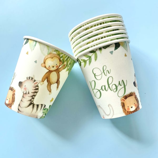 Oh Baby Safari Animal Paper Cups (9 oz), Set of 8 Cute Animal Cups, Safari Baby Shower, Zoo, Jungle, Safari Tableware, Safari Party ON SALE