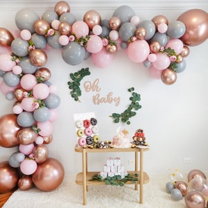 Pink, Gray, and Rose Gold Balloon Arch Kit, Pink Bridal Shower Balloons, 1st Birthday, Baby Shower Balloon Garland, Sweet 16 Party Decor