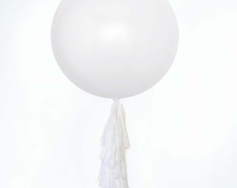Globo gigante blanco con cola de borla, globo premium blanco mate de 91 cm y kit de cola de borla de papel para hacer tú mismo, globos blancos para baby shower y bodas.