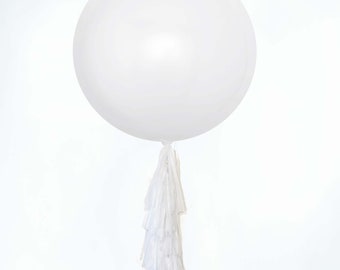 Giant White Tassel Tail Balloon, 3 Foot 36" Matte White PREMIUM Balloon and DIY Paper Tassel Tail Kit, White Baby Shower, Wedding Balloons