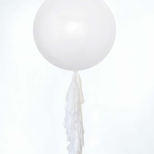 Giant White Tassel Tail Balloon, 3 Foot 36" Matte White PREMIUM Balloon and DIY Paper Tassel Tail Kit, White Baby Shower, Wedding Balloons