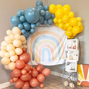 Boho Rainbow Retro Balloon Arch Kit for Fall Bridal Showers, Boho Birthday Parties, Orange & Blue Bachelorette Party Balloon Garland Kit