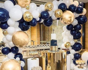 Graduation Balloon Arch Kit, PREMIUM Navy White and Gold Confetti 2024 Graduate Balloon Garland Kit, Congratulations Grad Balloon Decor