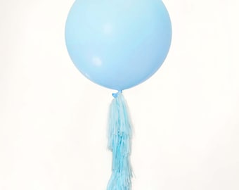 Giant Blue Tassel Tail Balloon, 36" Matte Pastel Blue Balloon and DIY Paper Tassel Kit, Light Blue Tassel Tails Kit, Pink Baby Shower