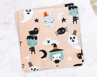 Halloween Friends Paper Napkins (Set of 16), Light Peach Halloween Napkins With Cute Halloween Icons, Halloween Tableware ON SALE