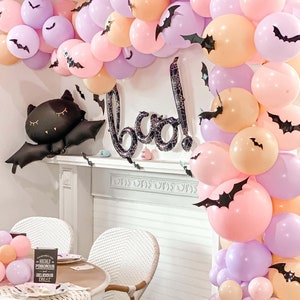 Pastel Halloween Balloon Arch Kit in Peach, Purple and Pink, Spooky Princess Birthday Halloween Balloon Garland Kit