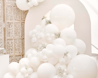 White Balloon Arch Kit, PREMIUM White Wedding Backdrop Balloon Arch Kit, White Bridal Shower, White Balloon Garland Kit, DIY Balloon Kit
