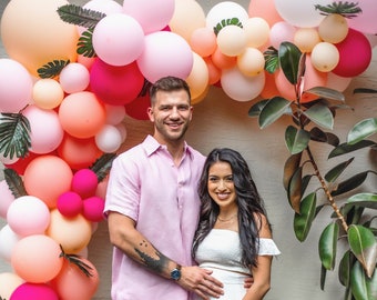 Tropical Bridal Shower Balloon Arch Kit, Pink and Coral Tropical Summer Baby Shower Balloon Garland Kit, Luau Party Decorations