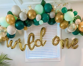 Wild One Balloon Arch Kit, PREMIUM Jungle Themed DIY Balloon Garland Kit, 1st Birthday, Two Wild, Green & Gold, Woodland Baby Shower