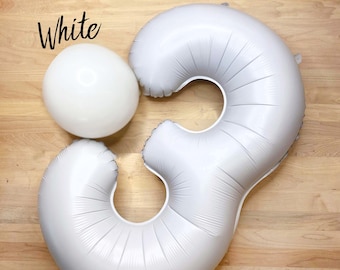 Giant White Number Balloons, 32" White Mylar Foil Number Balloons, Jumbo Number Balloons, Birthday Party Balloons, Graduation Balloons