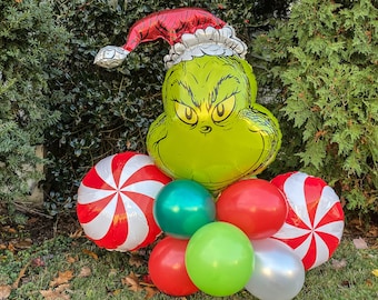 Kit bouquet di palloncini natalizi The Grinch, Merry Grinchmas, kit centrotavola con palloncini natalizi rossi e verdi, decorazioni per la festa di Grinchmas
