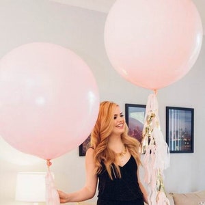 Giant Pink Pastel Tassel Tail Balloons, 36" (3 foot) Large Light Pink Balloons, Pastel Pink DIY Paper Tassel Garland Kit, Pink Baby Shower