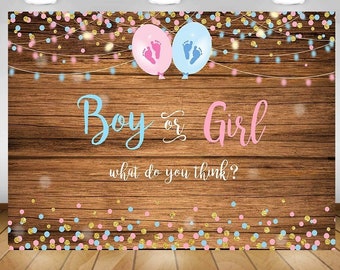 Gender Reveal Backdrop, Boy or Girl Backdrop, 5x7 Foot Pink and Blue Gender Reveal Party Decorations, Vinyl Wood Gender Reveal Banner