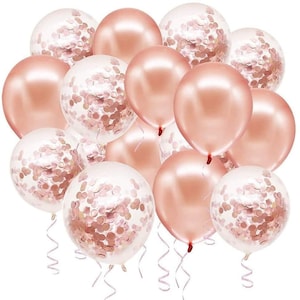Rose Gold Confetti Balloon Bouquet with 8 Balloons, Bridal Shower Balloons, Baby Shower Balloons, Engagement and Bachelorette Balloons