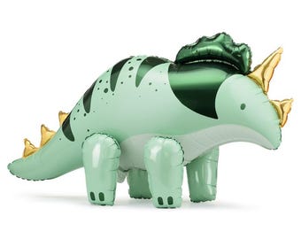 Globo de aluminio con forma de Triceratops de pie - Decoración para fiestas temáticas de dinosaurios / 36,5 x 19 pulgadas