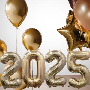 2025 Giant Gold Mylar Foil Number Balloons - 4 Count - 32&quot;