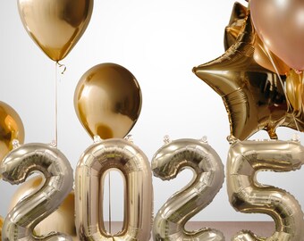2025 Olbrzymie złote balony foliowe Mylar z cyframi – 4 sztuki – 32 cale