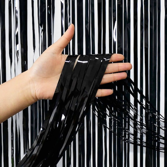 Black Fringe Curtain Backdrop 2mx1m, Black Streamer Curtains