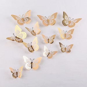 3D Butterfly Decor (3 & 4 In.), 12 Metallic Gold, Silver, Or Rose Gold Butterfly Decor, Balloon Garland Butterflies, Wall Decor Butterflies