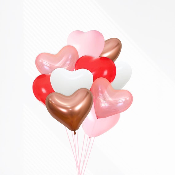 Bouquet di palloncini a forma di cuore confezione da 10, kit di bouquet di  palloncini a cuore fai-da-te, palloncini a cuore rosso, rosa, oro rosa e  bianco, festa di San Valentino 