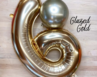 Giant Gold Number Balloons (1 Count), 32" Gold Mylar Foil Number Balloons, Jumbo Number Balloons, Birthday Party Balloons, Milestone