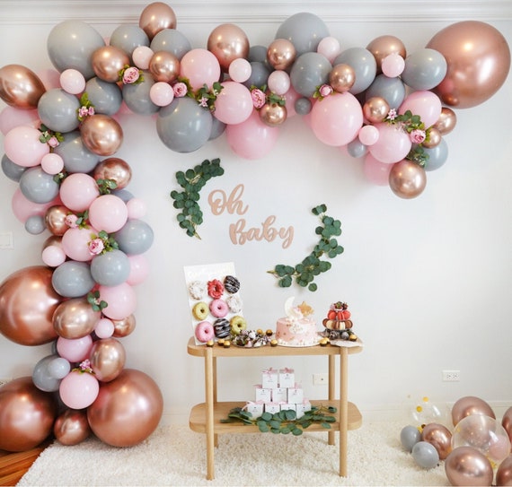 Kit de guirlande de ballon rose, gris et or rose, ballons de douche  nuptiale rose, 1er anniversaire, arche de ballon de douche de bébé, Sweet  16 Party Decor -  France
