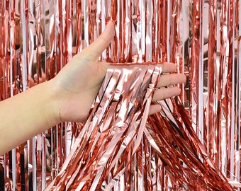 Rose Gold Metallic Fringe Curtain Backdrop, Party Photo Booth Prop (2mx1m)