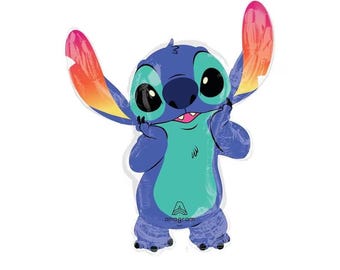 Licencjonowany balon foliowy Stitch/Blue Alien – 33-calowa dekoracja urodzinowa | Powietrze lub hel | Balon imprezowy na wieczór filmowy, motyw kosmiczny