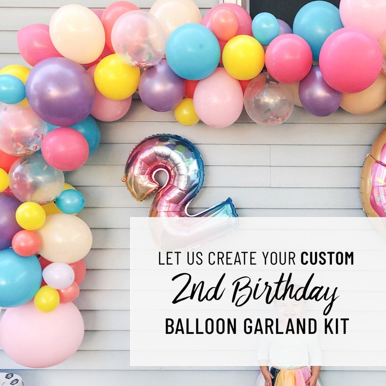 Kit de arco de globos personalizado para fiestas de segundo cumpleaños, kit de guirnalda de globos personalizada para segundo cumpleaños, globos para cumpleaños de niño o niña de dos años imagen 1