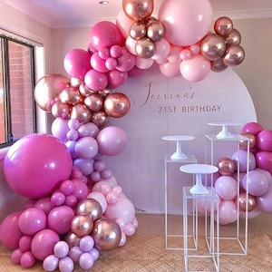 Pink Rainbow Balloon Arch Kit, Rose Gold and Pink Ombre Butterfly Princess Birthday, Barbie Party, or Baby Shower Balloon Garland Kit