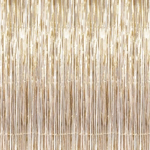 Champagne Gold Fringe Curtain Backdrop (2mx1m), Gold Streamer Curtains, Metallic Tinsel Foil Fringe, Gold Party Decorations, Backdrop Prop