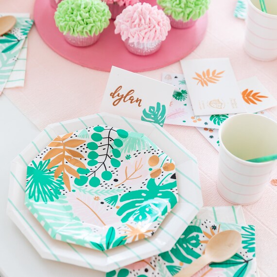 Aqua Green Striped Paper Plates 9.5 Inches Set of 8 Cute Mint Striped Plates French Tableware Tropical Birthday Bachelorette Party Etsy