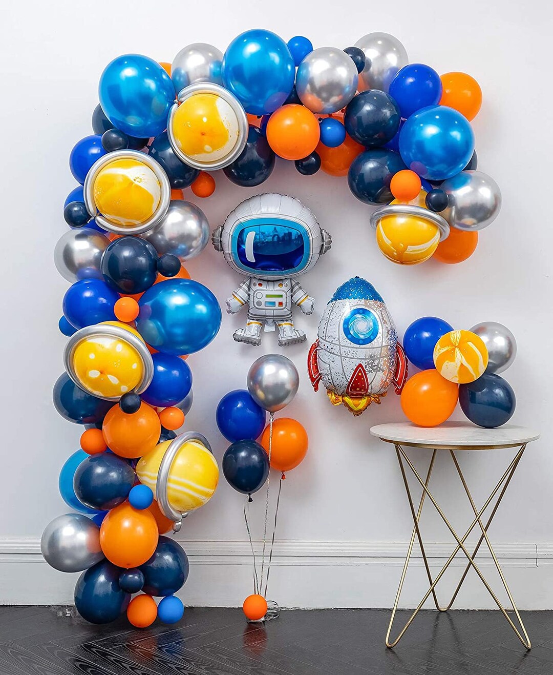 Space DIY Balloon Garland Arch Kit Blue Orange Rocket Astronaut...