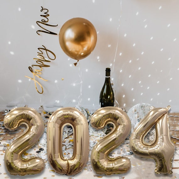  Gold 2024 Happy New Year Party Balloons, Large Mylar