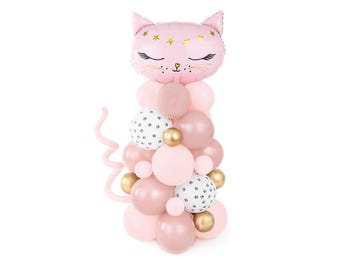 Bouquet di palloncini a forma di gatto - Disponibile in rosa o nero / Decorazioni fai da te per feste a tema gattini