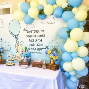 Classic Pooh Balloon Arch Kit BUNDLE, Winnie the Pooh Bear Backdrop Set, Pastel Blue & Yellow Baby Shower First Birthday Balloon Garland image 5