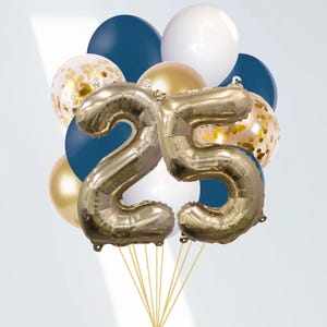 Navy Graduation 2025 Balloon Bouquet, Grad Balloon Pack with 10 Balloons, Navy Blue and Gold School Colors Graduation Party Decorations