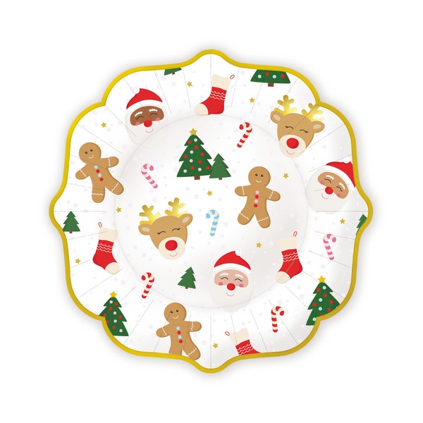 Classic Christmas Icon Plates (Set of 8), Holiday Paper Plates With Cute Modern Christmas Icons, Kids Plate, Christmas Tableware ON SALE