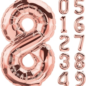 Giant Rose Gold Number Balloons, 34&quot; Rose Gold Mylar Foil Balloons, Jumbo Number Balloons, Birthday Party Balloons, Anniversary Balloons
