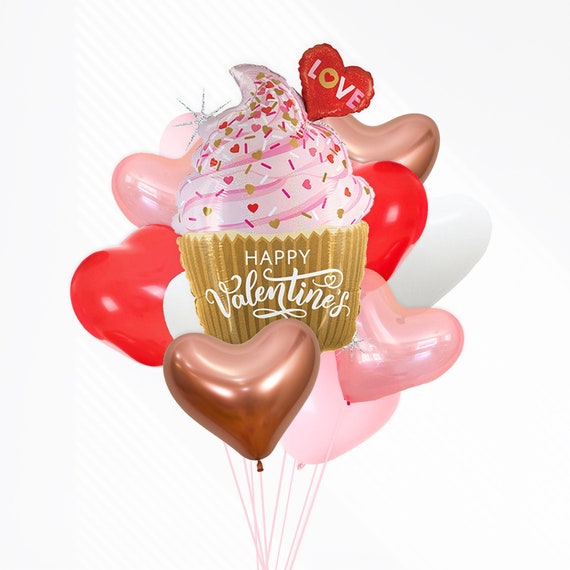 Kit bouquet di palloncini cuore cupcake di San Valentino