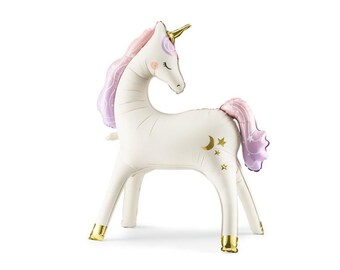 Foil Unicorn Balloon - Beige with Gold & Pastel Accents | 44.5x32.7 Inches | Air or Helium